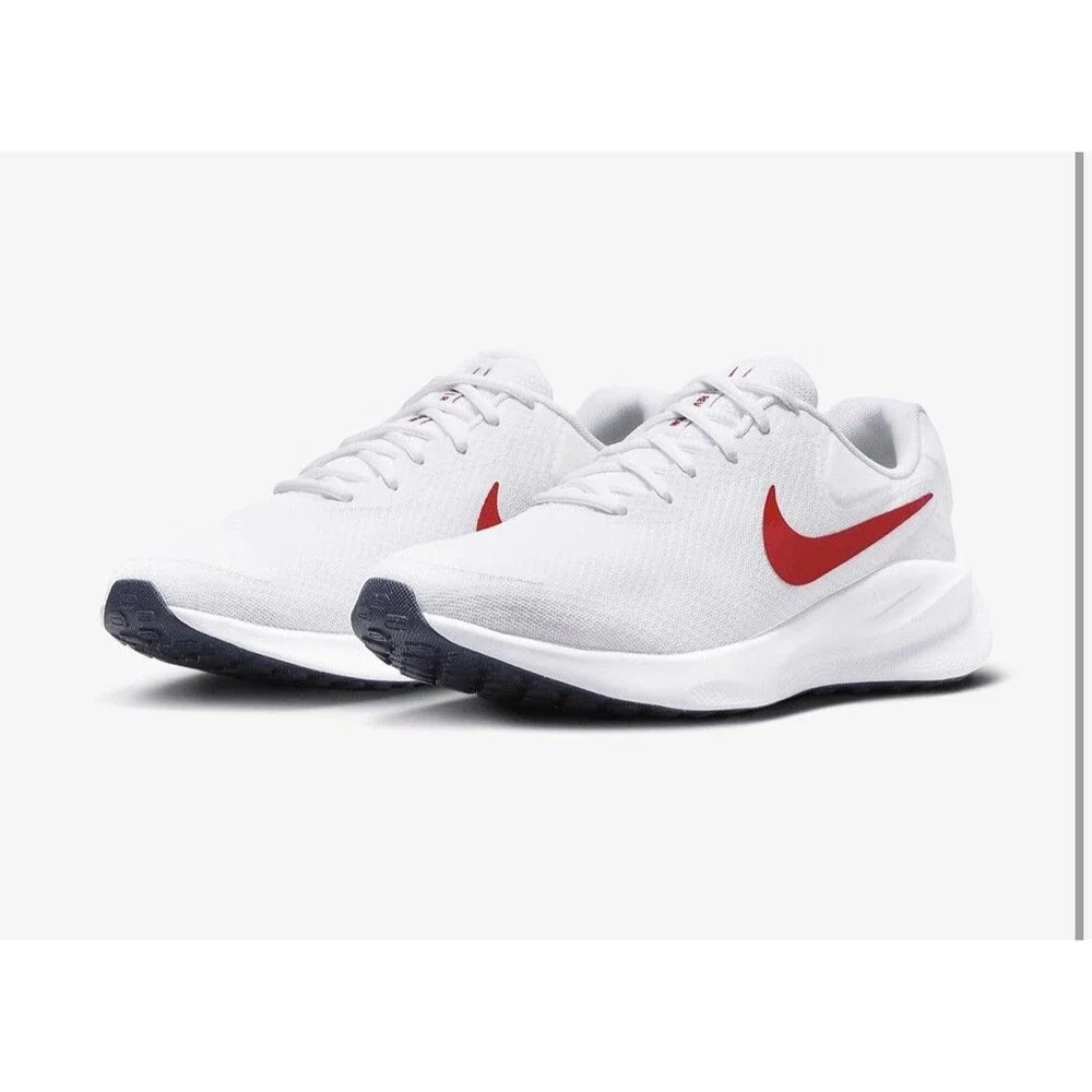Nike Revolution 7 White/Red/Navy Men's Running Shoes -  Size 10 NWB ((No Lid))